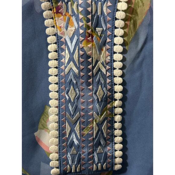 Belle Kim Gravel blue floral embroidered lined blouse 3X flowy business - Picture 7 of 8